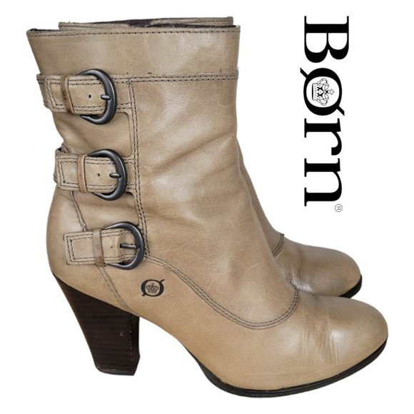 Born Shoes - BØRN Womens Vivi Booties Antiqued Buckles Sz 7.5 - Sand (Grayish Tan)